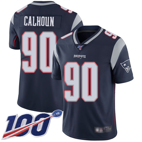 New England Patriots Football 90 100th Limited Navy Blue Men Shilique Calhoun Home NFL Jersey